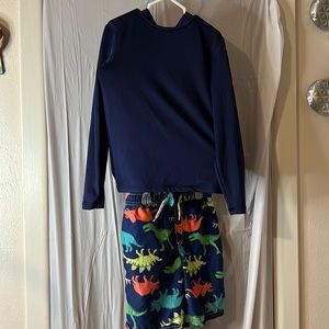 Boys rash guard and Dinosaur swim trunks